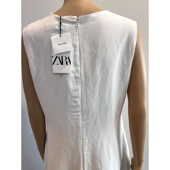 ZARA WOMEN LINEN BLEND MIDI DRESS ZW COLLECTION OYSTER WHITE LARGE 8135/100 - Picture 12 of 16